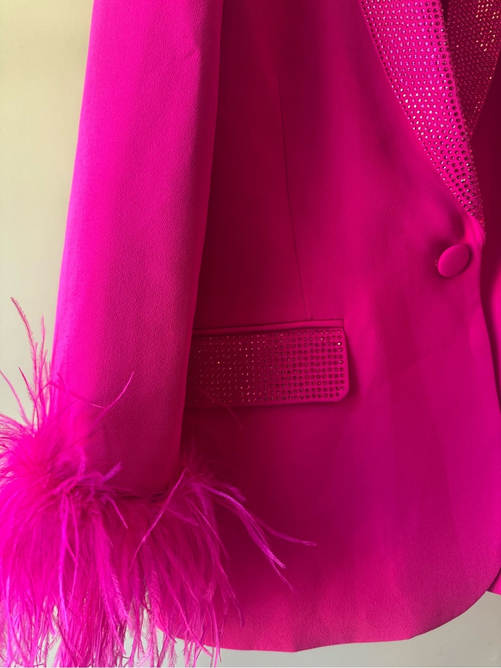 Hot Pink Feather-Cuff Blazer - Picture 2 of 3